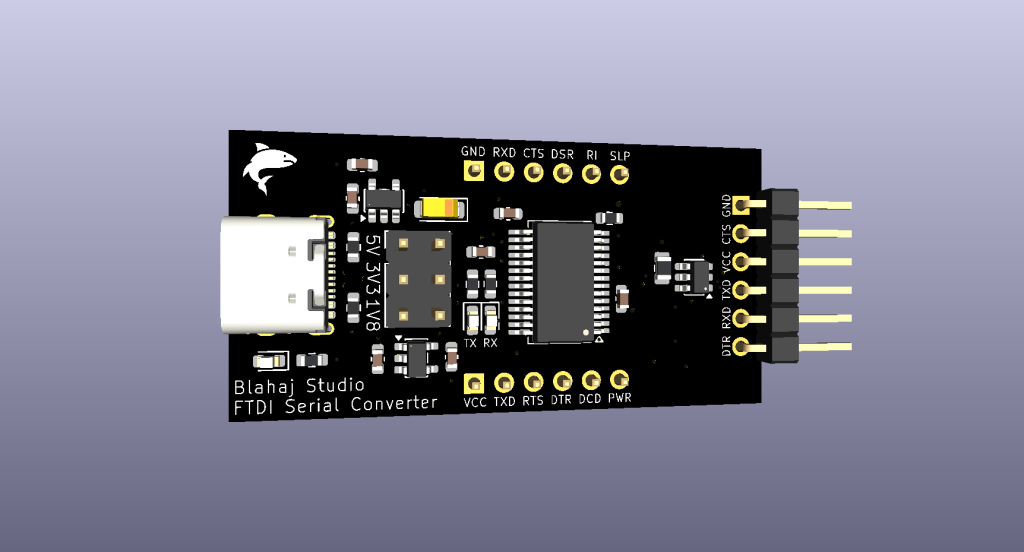 Blahaj Studio USB C to TTL Serial Converter with Genuine FTDI FT232 Chip (1.8V / 3.3V / 5V Logic and Supply Voltage)