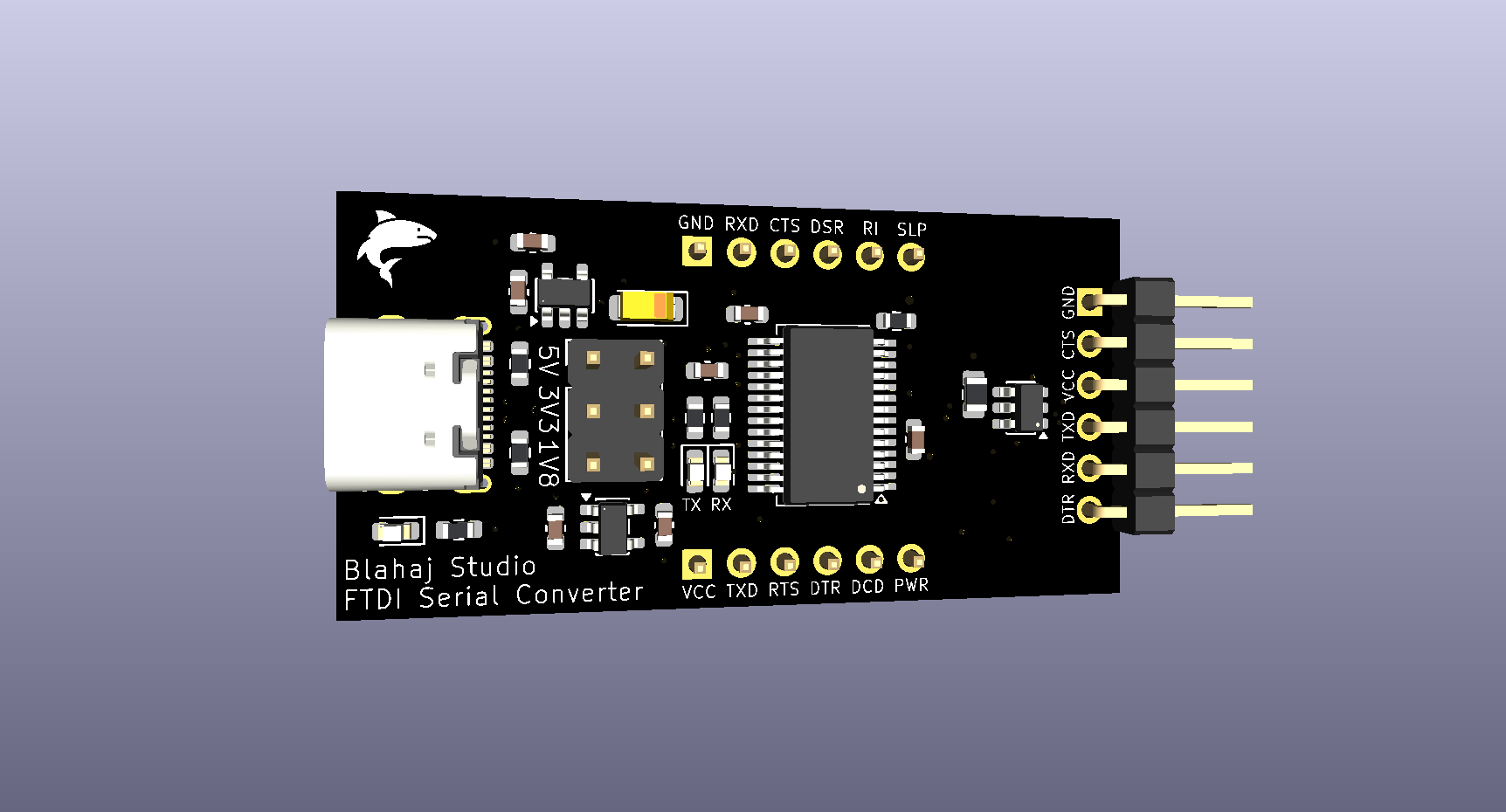 Blahaj Studio USB C to TTL Serial Converter with Genuine FTDI FT232 Chip (1.8V / 3.3V / 5V Logic and Supply Voltage)